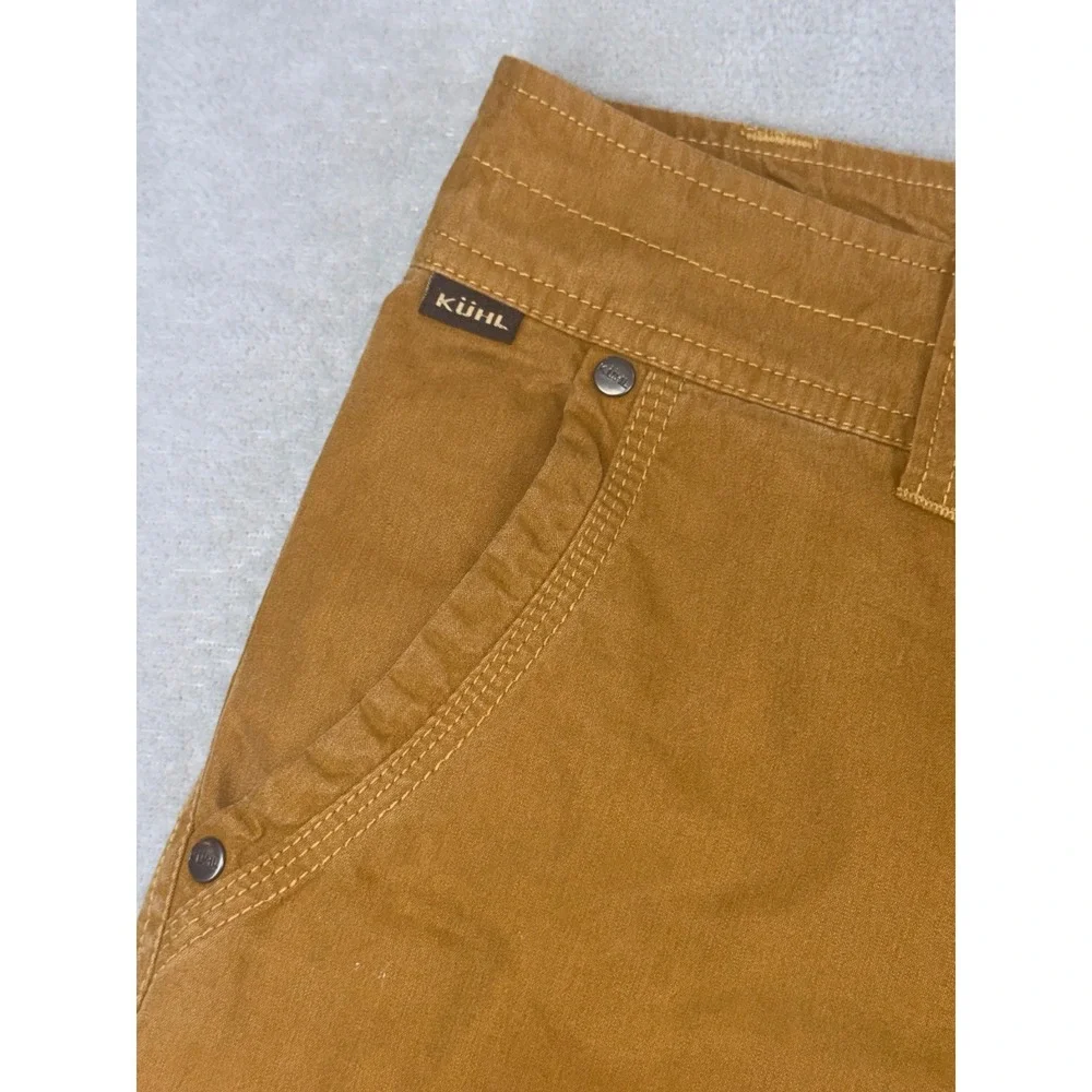 KUHL Mens Size 40 Vintage Patina Dye Cargo Shorts Mustard Brown Outdoor Hiking